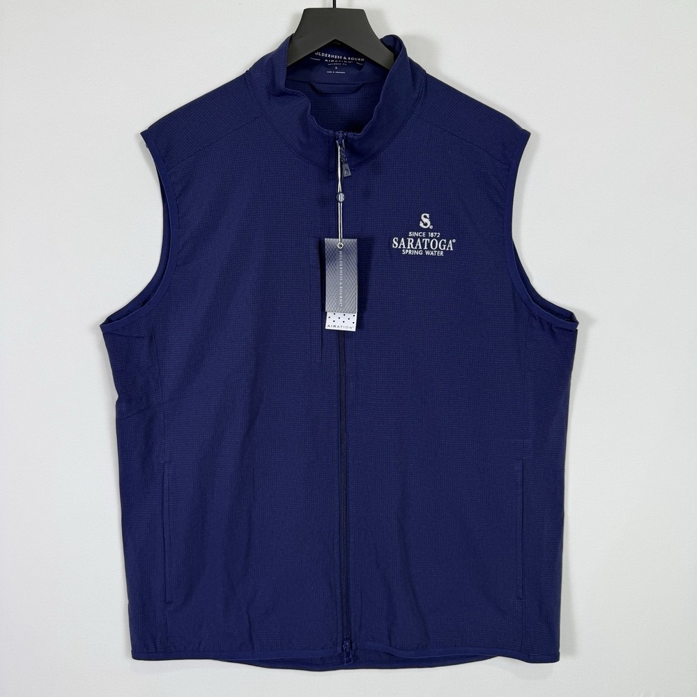 Holderness & Bourne Medium Ventura Vest Golf Navy Blue Saratoga Spring Water New